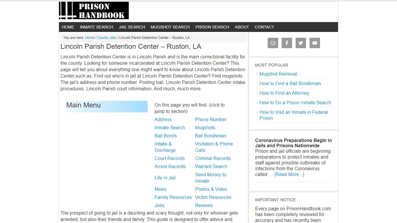 Lincoln Parish Detention Center – Ruston, LA - Prison Handbook