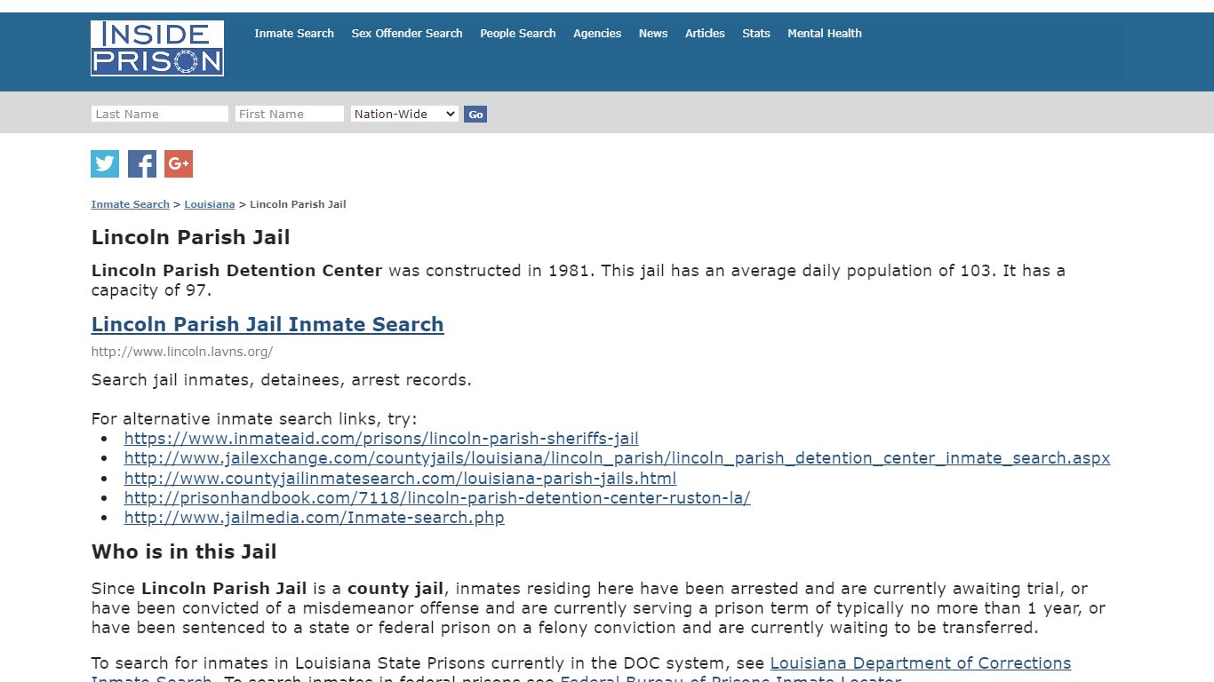 Lincoln Parish Jail - Louisiana - Inmate Search - Inside Prison